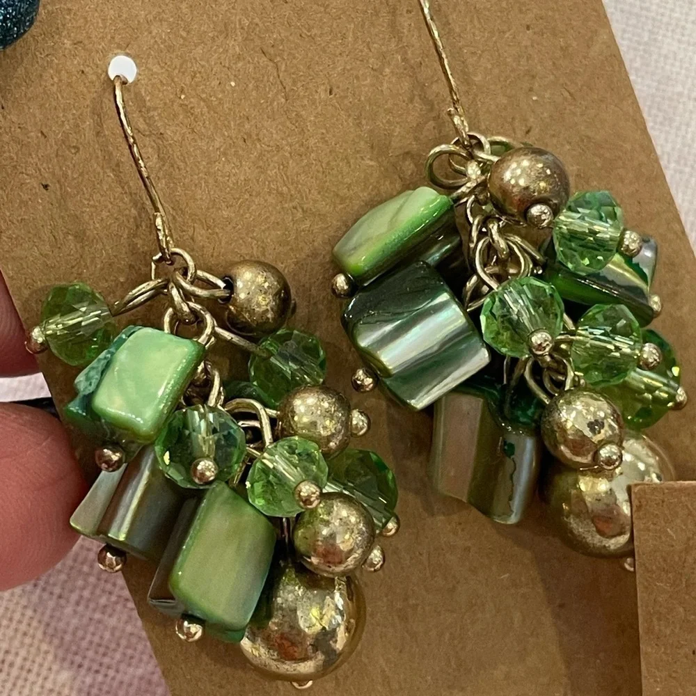 💐5/25 3 pair lot bundle vintage shell glass bead faux pearl dangle drop earring